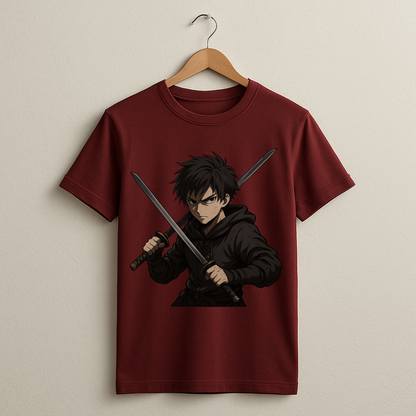Anime Swordsman Maroon T-Shirt