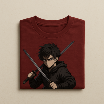 Anime Swordsman Maroon T-Shirt