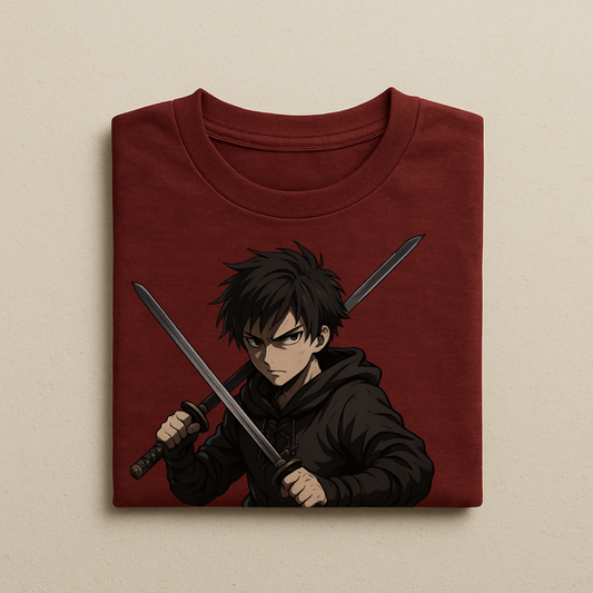 Anime Swordsman Maroon T-Shirt